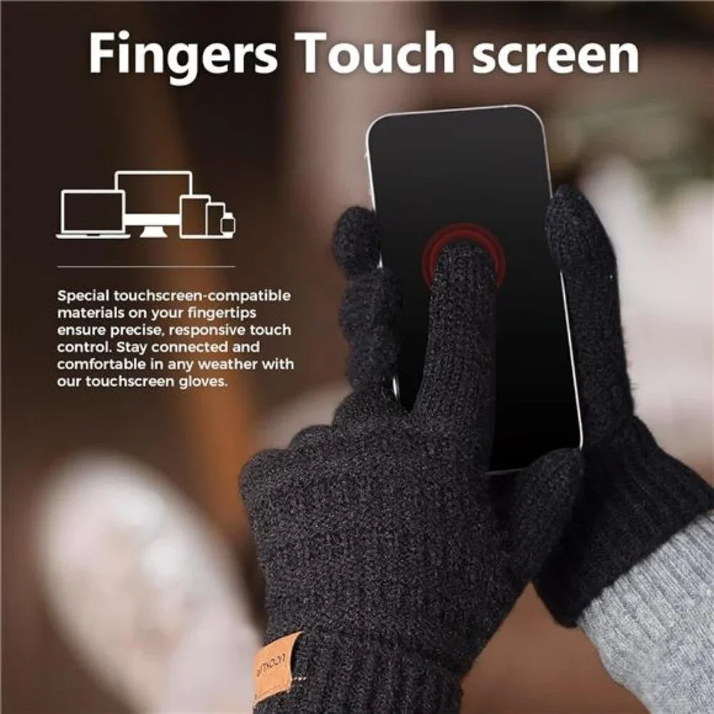 2 Pairs, Women's Gloves Touchscreen Alpaca Wool Knit Gloves